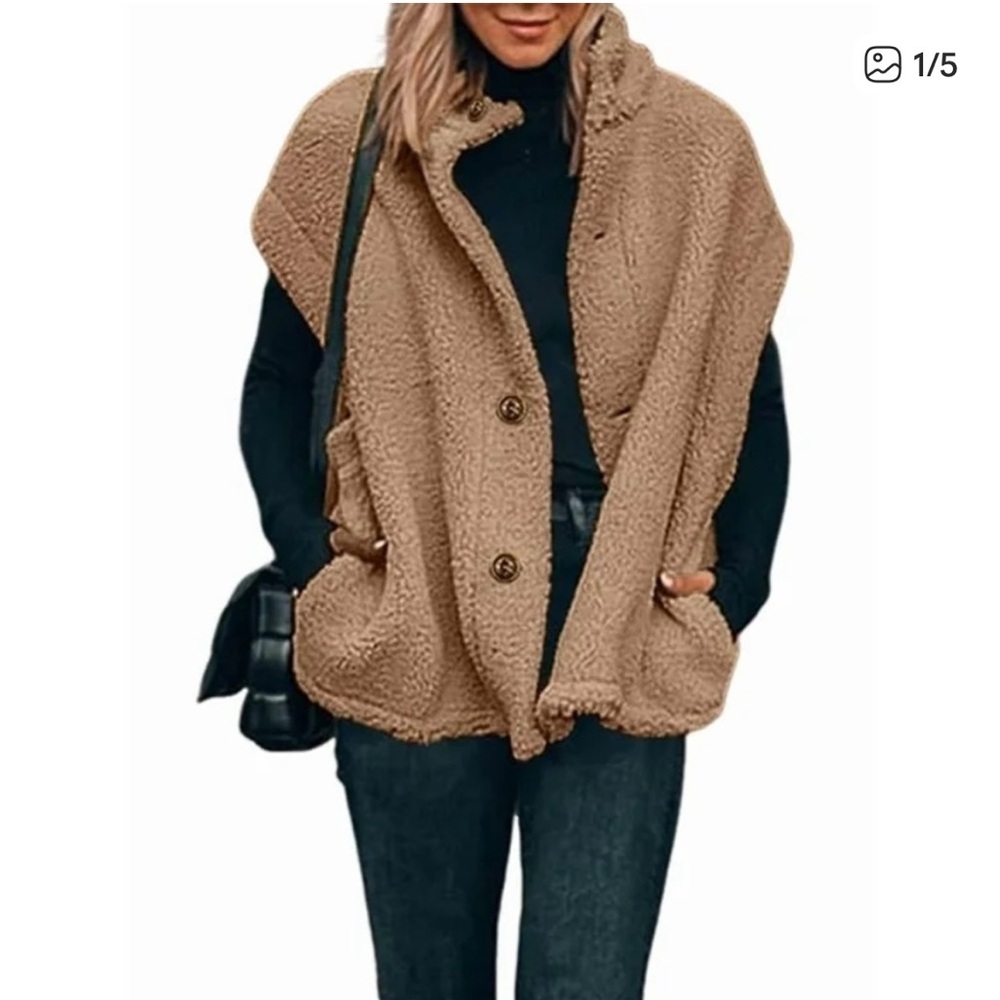 NEW Brown Teddy Sherpa Oversized Vest